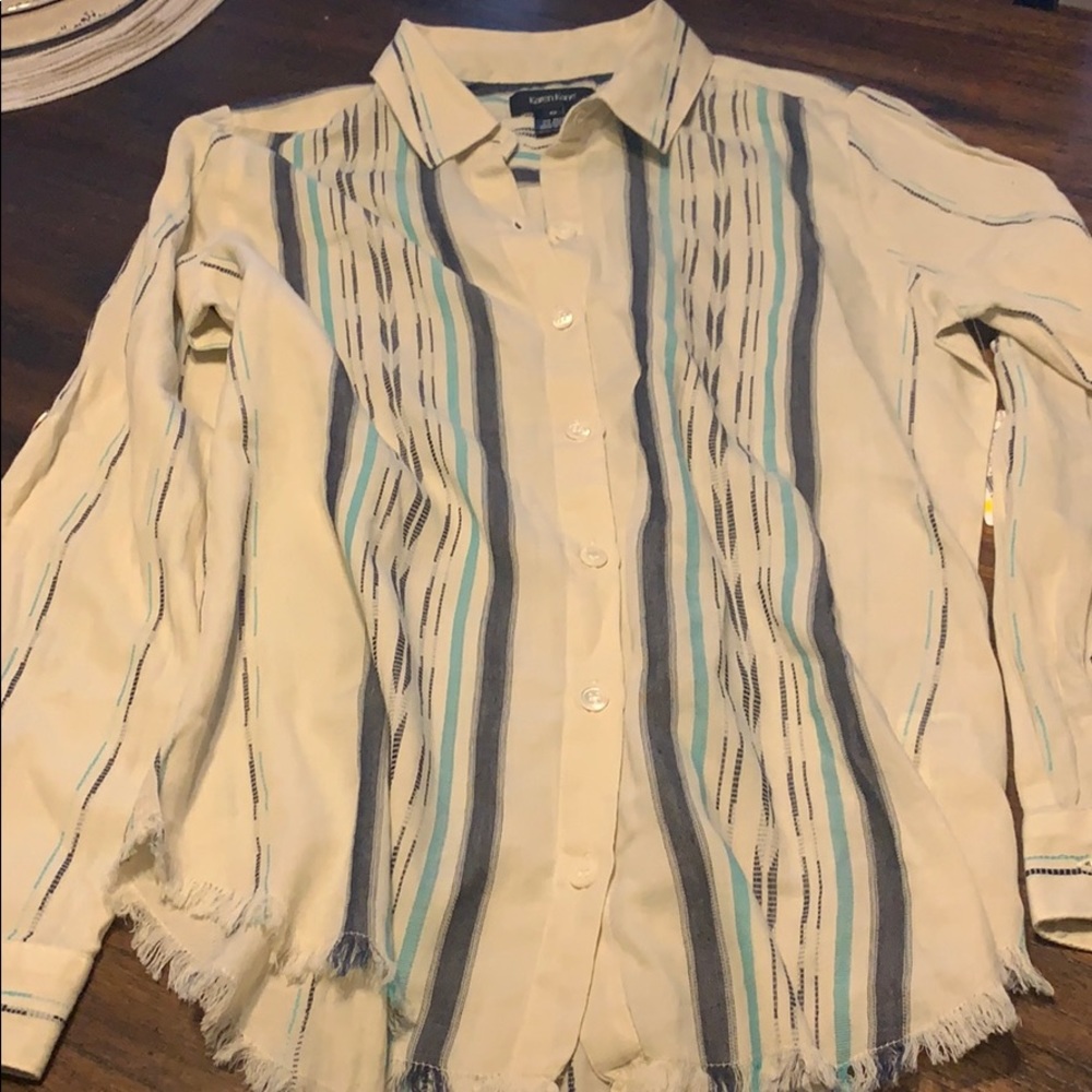 Island Rhymes fringe button up shirt
